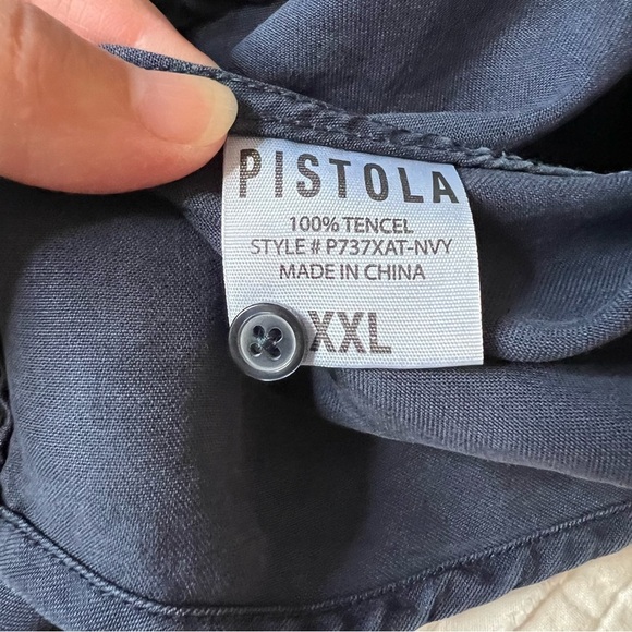 Pistola Revolve Button Down Blouse Top Long Sleeve Navy Blue SZ XXL - Picture 10 of 14